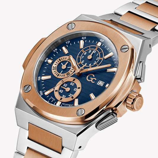 GUESS COLLECTION Y99002G7MF MEN'S TIMEPIECE - STRIKING ROSE GOLD & SILVER WITH BLUE DIAL-i-Watch-4