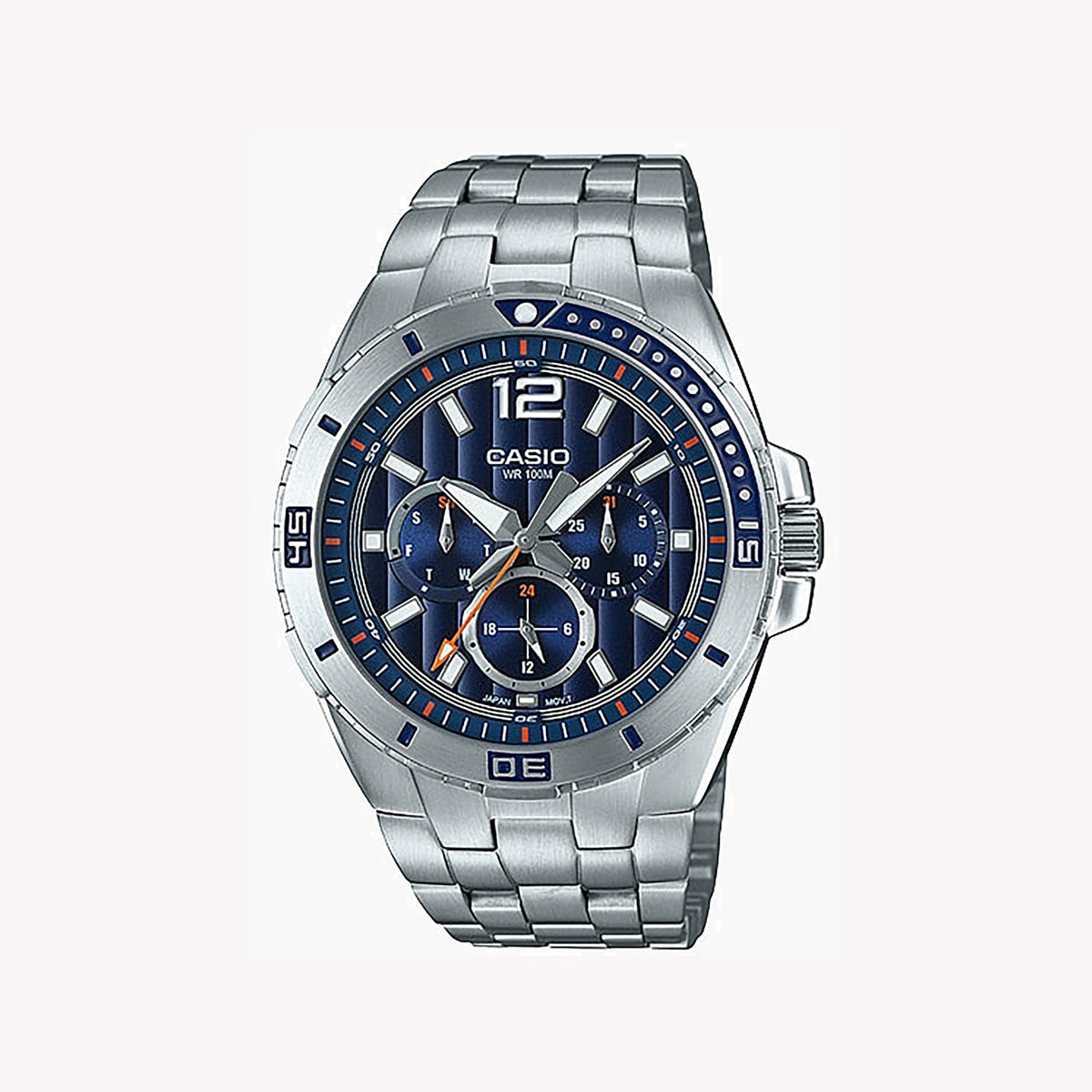 CASIO MTD-1060D-2AVDF SPORTY SPIRIT - STYLISH MEN'S WATCH WITH BLUE DIAL & STAINLESS STEEL BAND