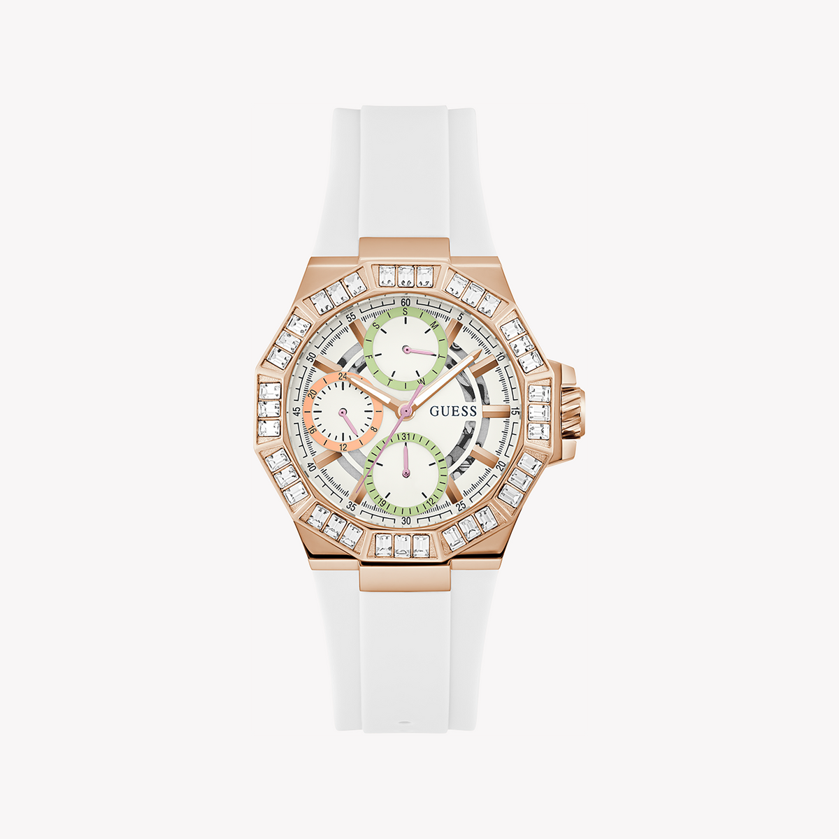 GUESS GW0695L3 ROSE GOLD CHIC - ELEGANT WHITE SILICONE WOMEN'S WATCH