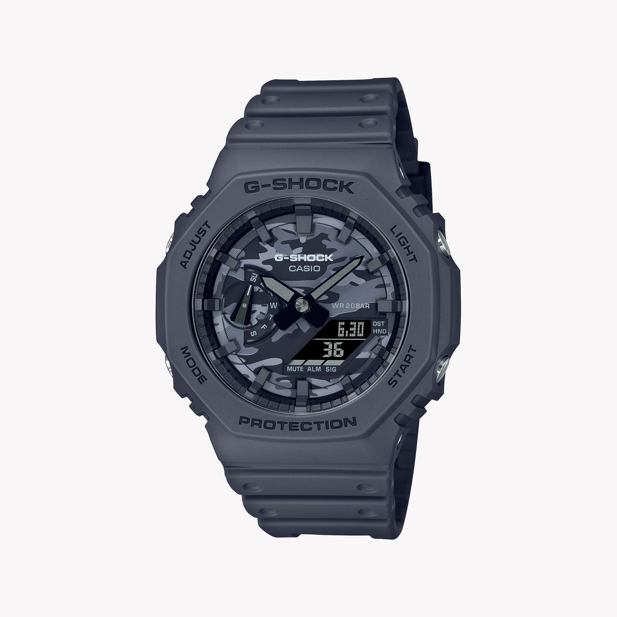 CASIO G-SHOCK GA-2100CA-8ADR OAK - BOLD ADVENTURER MEN'S WATCH with Vibrant Green Resin Band and Digital Display