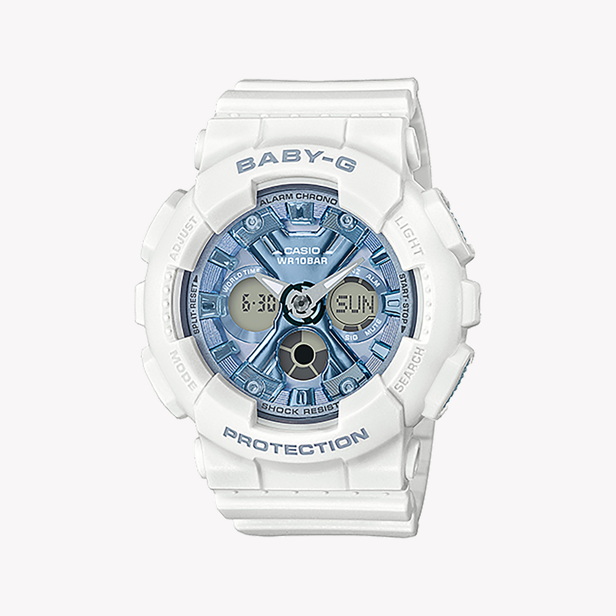 BABY-G BA-130-7A2DR - SPORTY CHIC - Women's White Resin Watch with Digital Dial and Color Pop