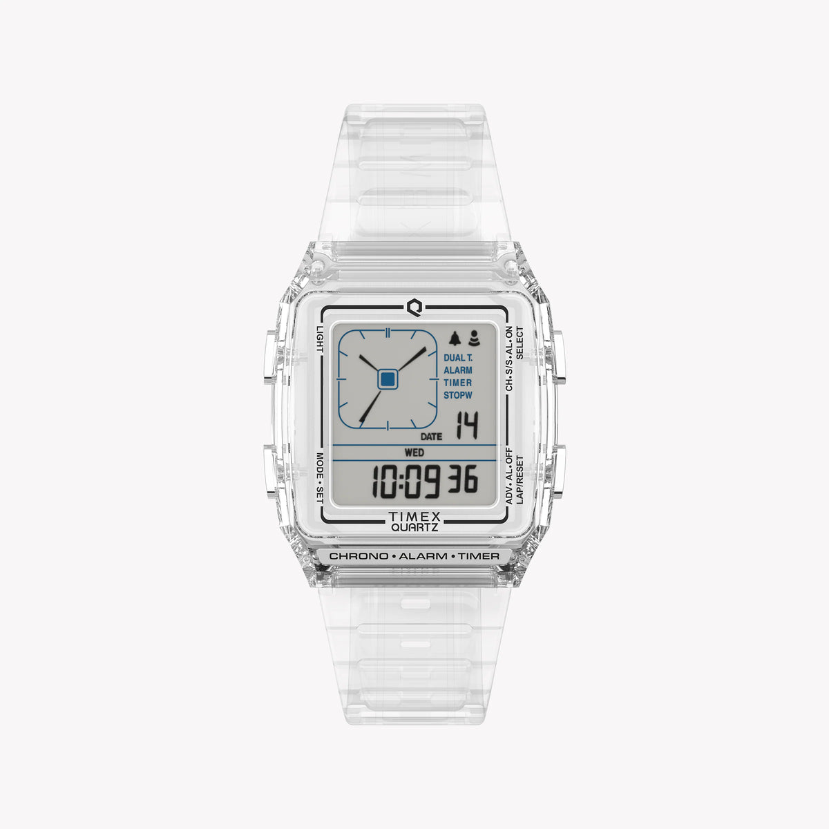TIMEX Q LCA TRANSPARENT CRYSTAL - RETRO DIGITAL TIMEPIECE FOR NOSTALGIC STYLES