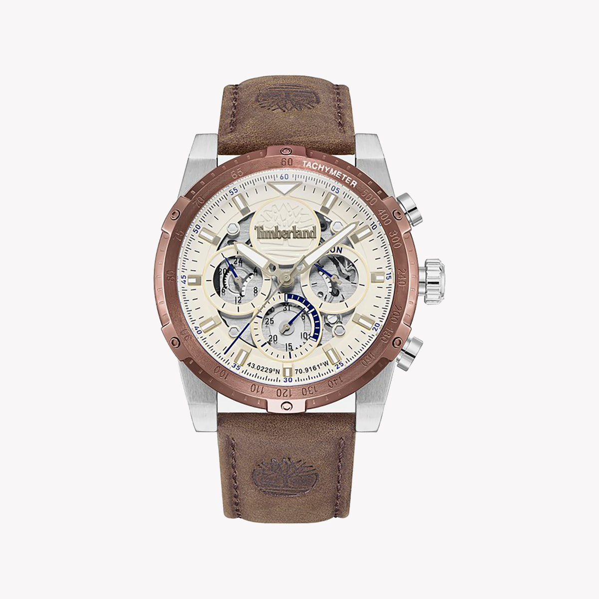TIMBERLAND BOLD UTILITY - RUGGED ADVENTURE MEN'S WATCH with Brown Leather Band & Beige Dial