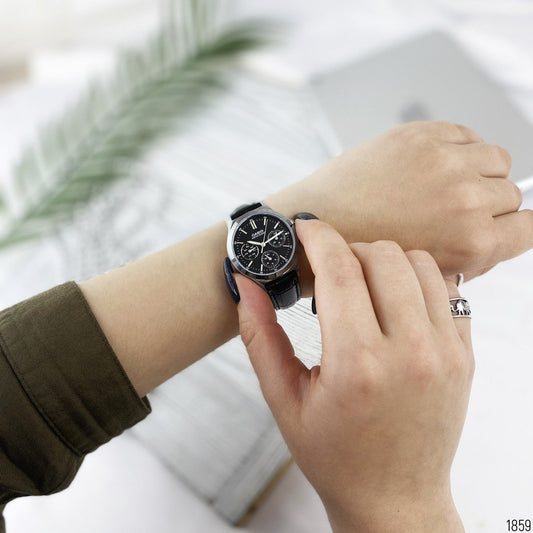 CASIO Women's Watch with Silver Stainless Steel Case and Black Leather Band-i-Watch-2