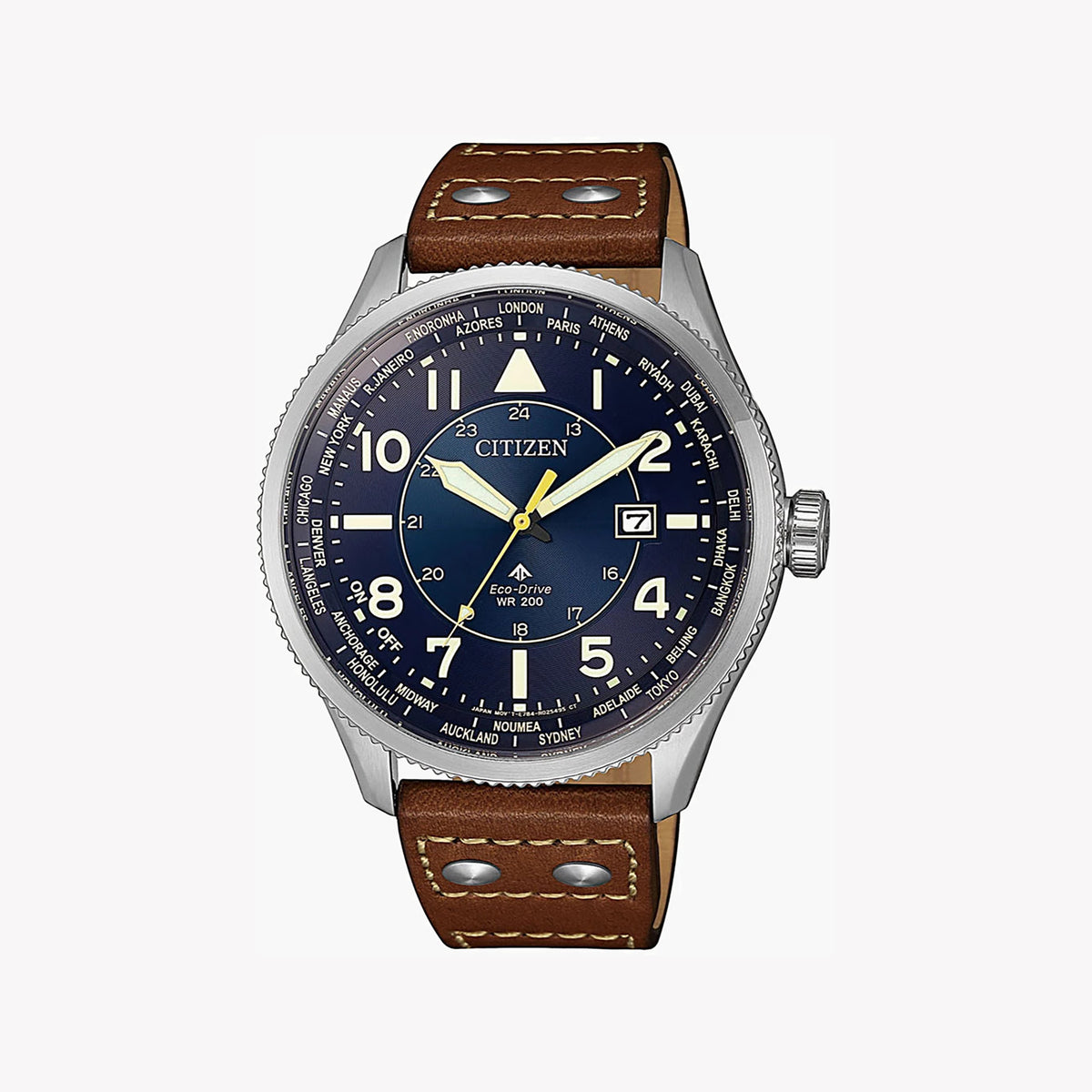 CITIZEN BX1010-11L: ELEGANTLY BOLD – MEN'S ECO-DRIVE WATCH WITH LEATHER STRAP & WORLD TIME FUNCTION