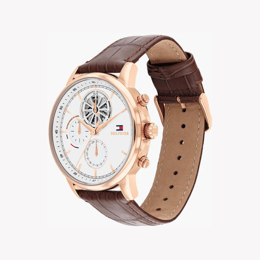 TOMMY HILFIGER 1691636 - ELEGANT ROSE GOLD MEN'S WATCH with Brown Leather Band & Stylish White Dial-i-Watch-2