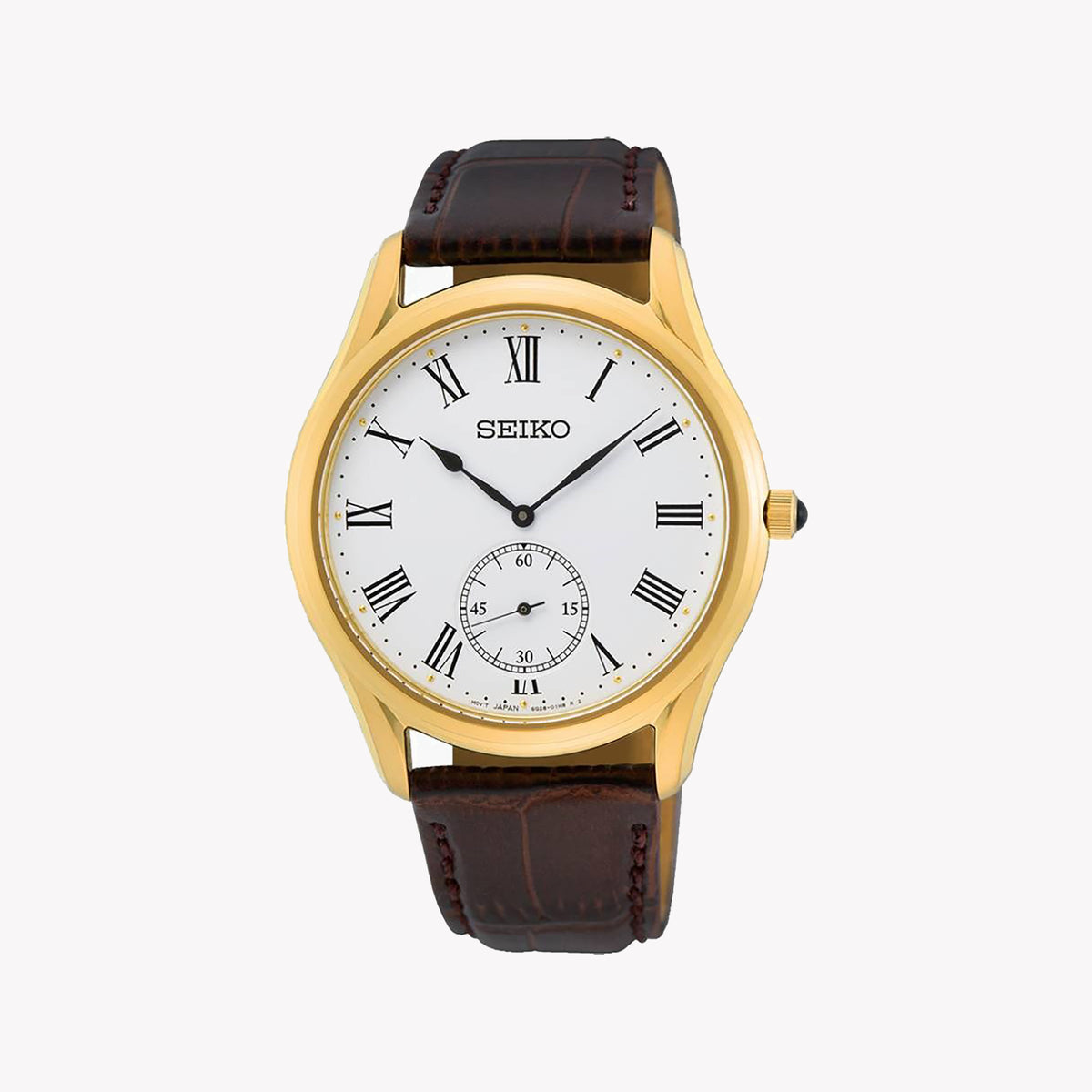 Seiko SRK050P1 Men's Quartz Gold Watch with Leather Band-i-Watch