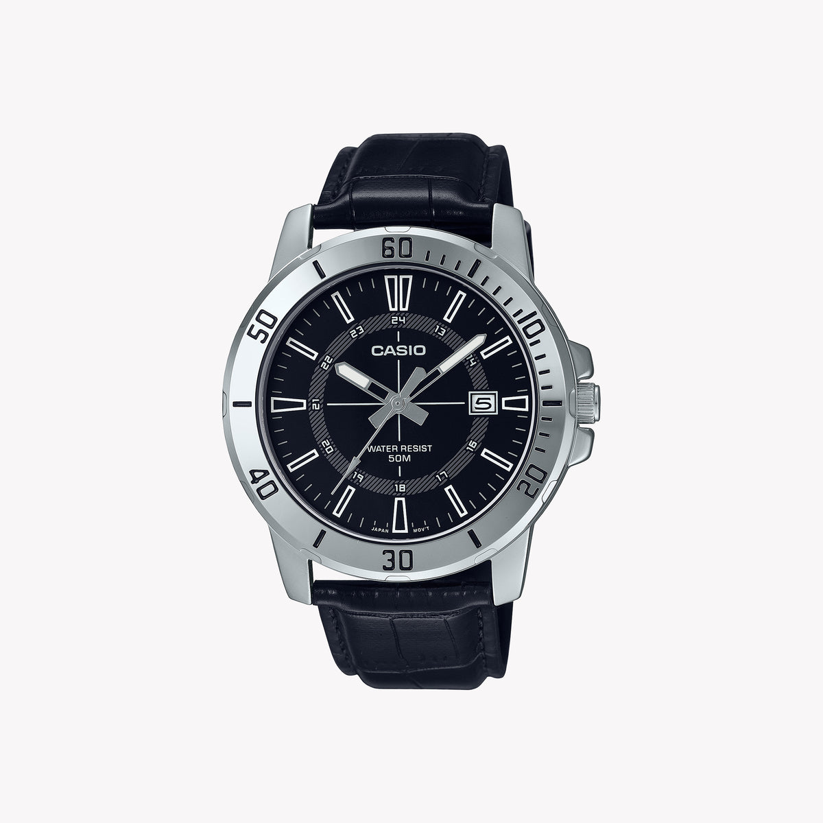 CASIO MTP-VD01L-1CV BOLD STYLE - RUGGEDLY ELEGANT MEN'S WATCH WITH BLACK DIAL & LEATHER BAND