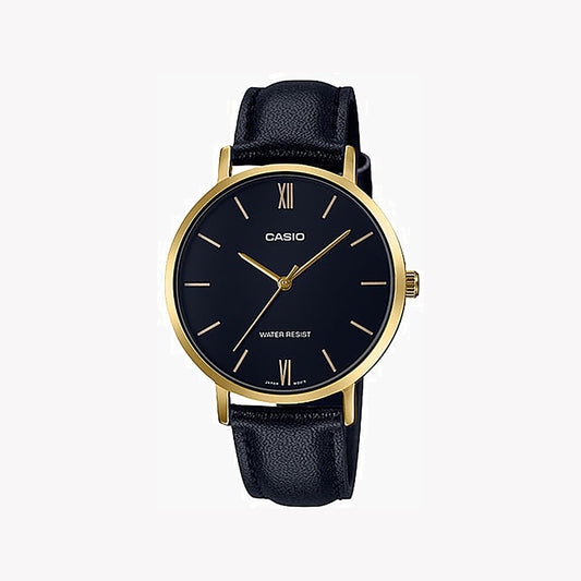 CASIO Women's Watch with Gold Stainless Steel Case and Black Leather Band-i-Watch-2