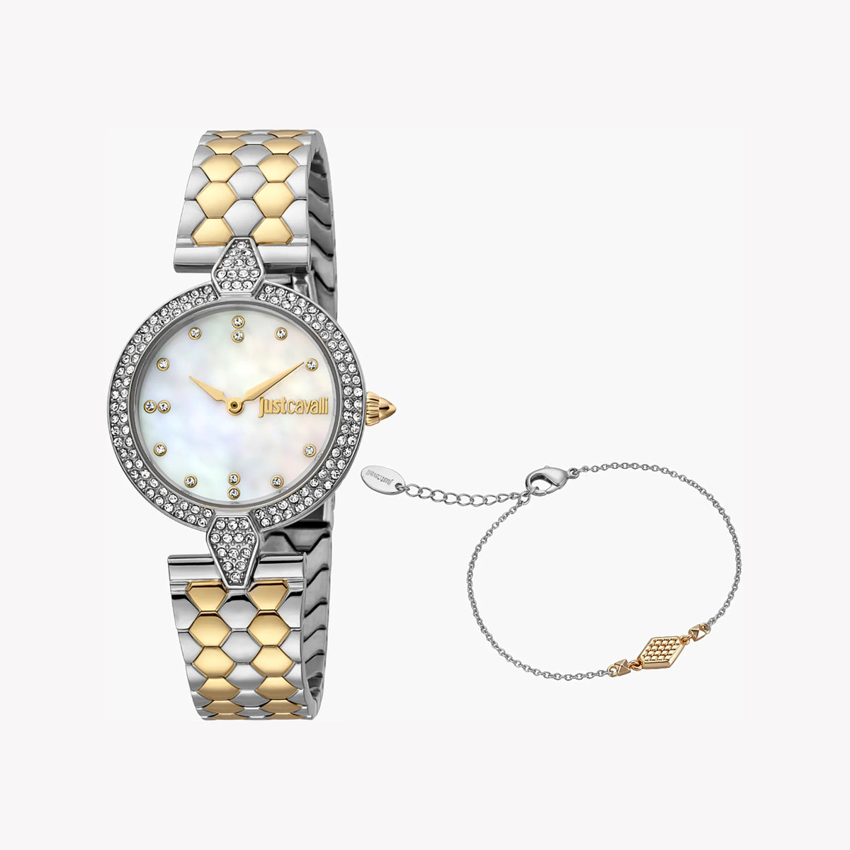 JUST CAVALLI Women's Watch with Silver Stainless Steel Case and Silver & Gold Stainless Steel Band