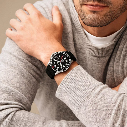 FOSSIL FS6036 SLEEK ELEGANCE - MEN'S GMT WATCH WITH BLACK DIAL & SILICONE STRAP-i-Watch-2