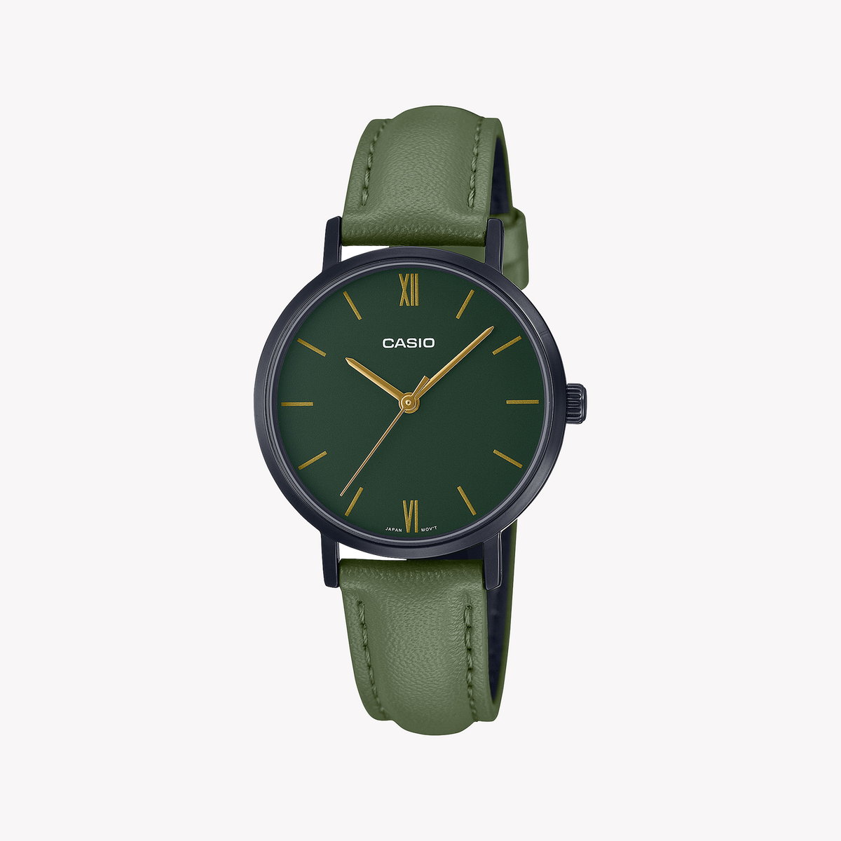 CASIO LTP-VT02BL-3AUDF ADVENTURE READY - SPORTY ELEGANCE WOMEN'S WATCH with black stainless steel and vibrant green leather band