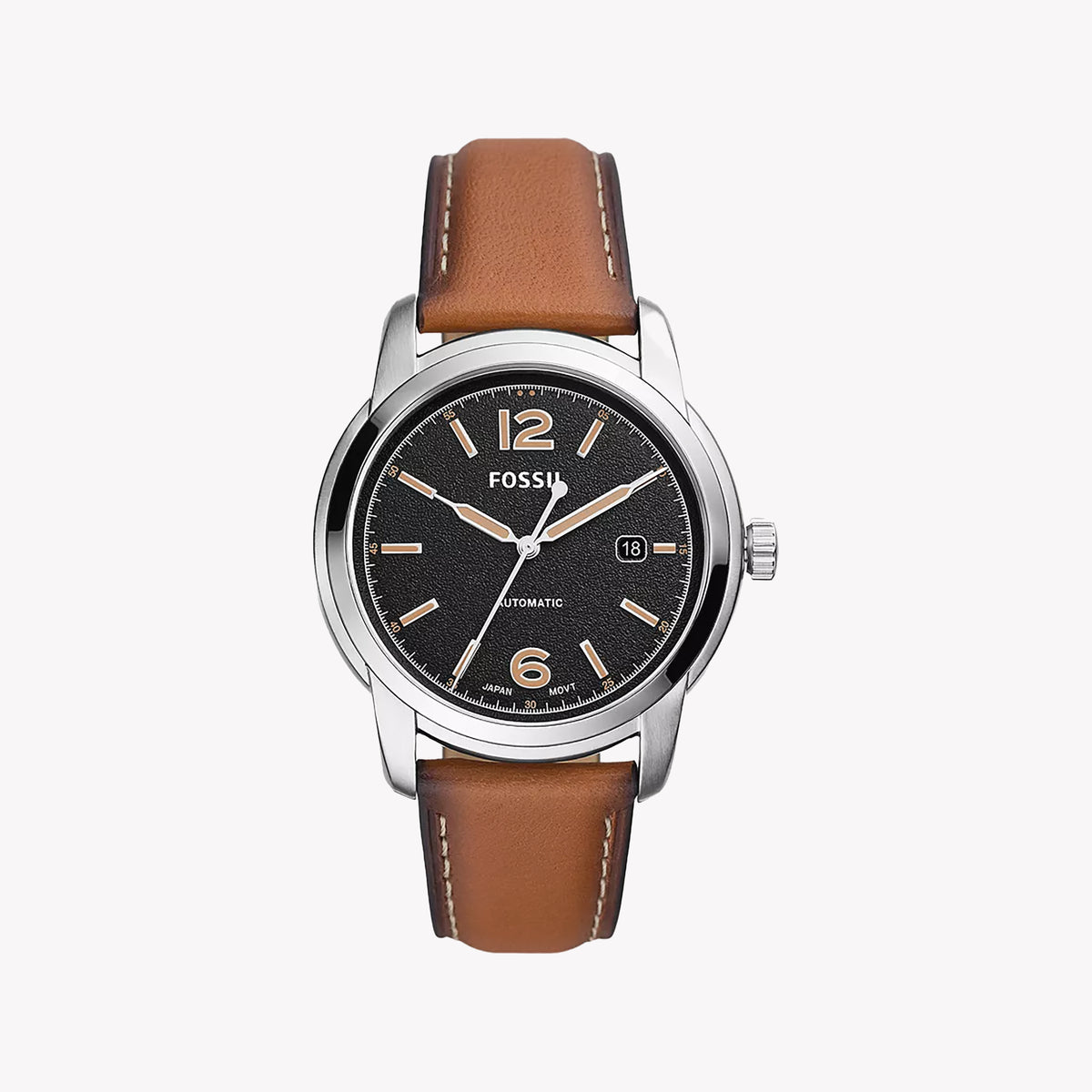 FOSSIL ME3233 TIMELESS ELEGANCE - AUTOMATIC MEN'S WATCH WITH BLACK DIAL & BROWN LEATHER STRAP