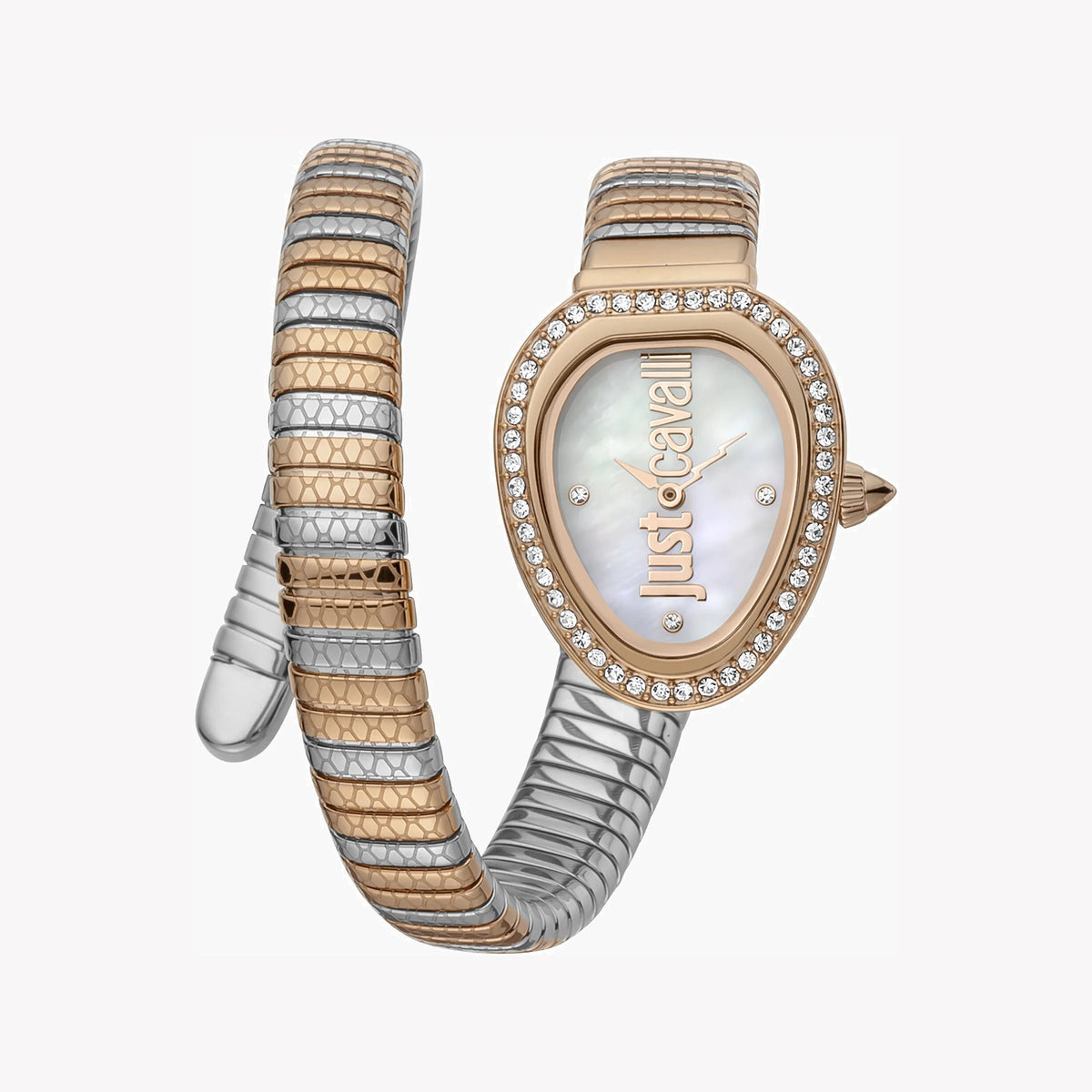 JUST CAVALLI Women's Watch with Silver & Rose Gold Stainless Steel Case and Silver & Rose Gold Stainless Steel Band
