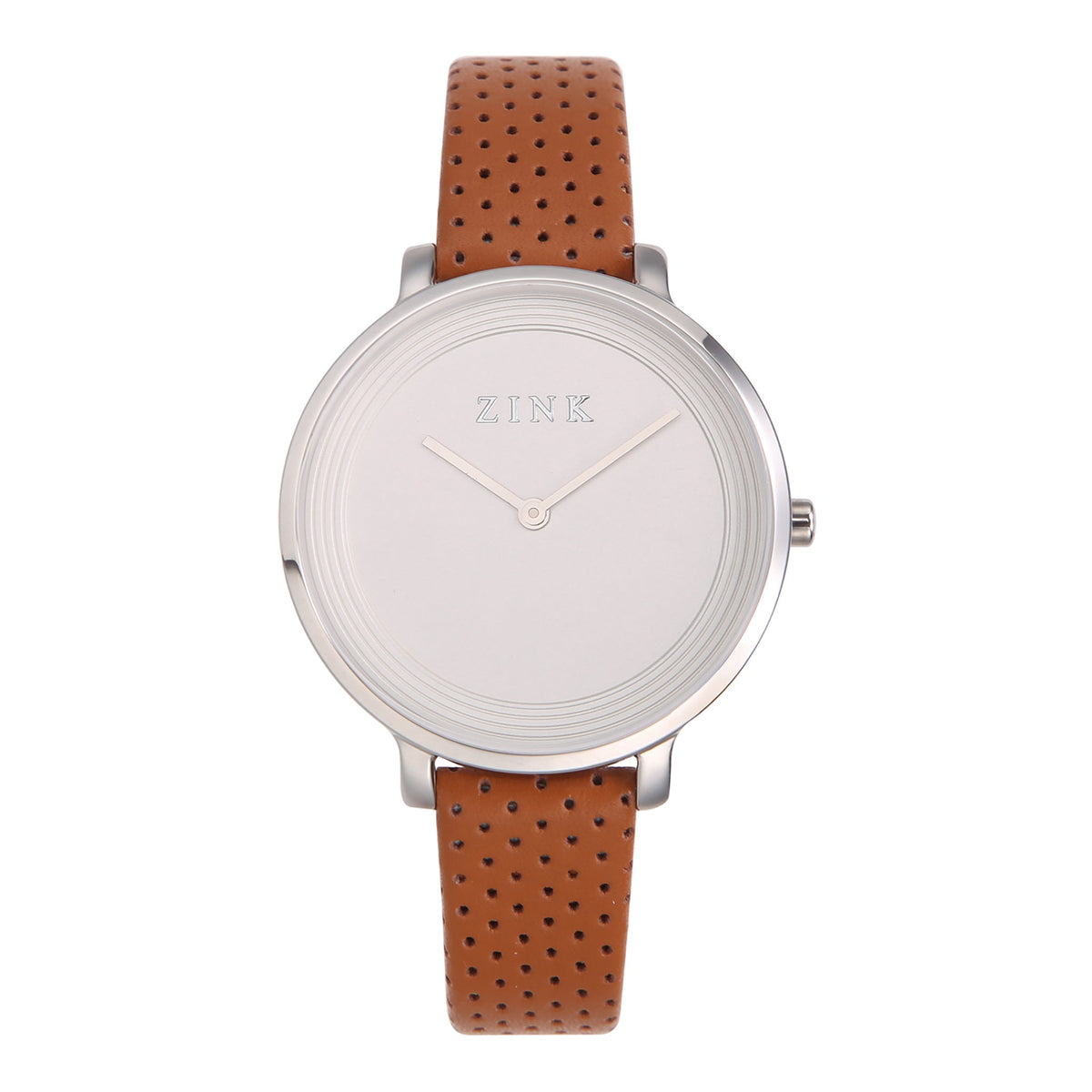 ZINK Women's Watch with Silver Stainless Steel Case and Brown Leather Band