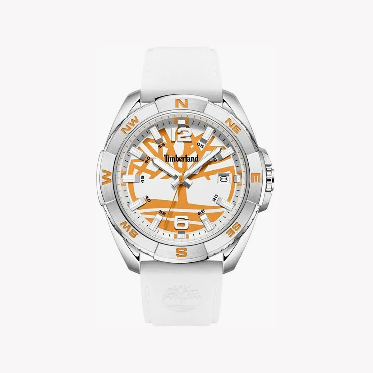 TIMBERLAND TDWGN2202105 ADVENTURE-READY - MEN'S SILVER WATCH WITH WHITE SILICONE BAND & ORANGE DIAL
