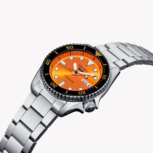 SEIKO 5 SRPK35K1 Men's Automatic Watch, Black & Orange 38mm-i-Watch-2