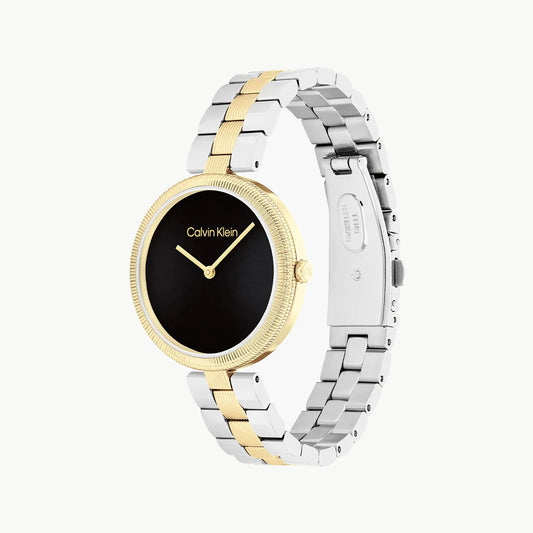 CK CALVIN KLEIN NEW COLLECTION - ELEGANT SLEEK SILVER & GOLD WOMEN'S WATCH with BOLD BLACK DIAL & 3 ATM WATER RESISTANCE-i-Watch-2