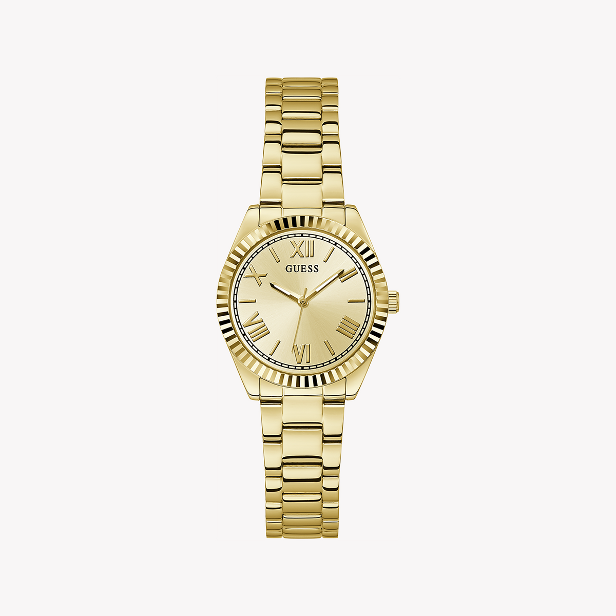 GUESS GW0687L2 - GOLDEN CHARMER: Elegant Women's Watch with Champagne Dial & Recycled Steel Case