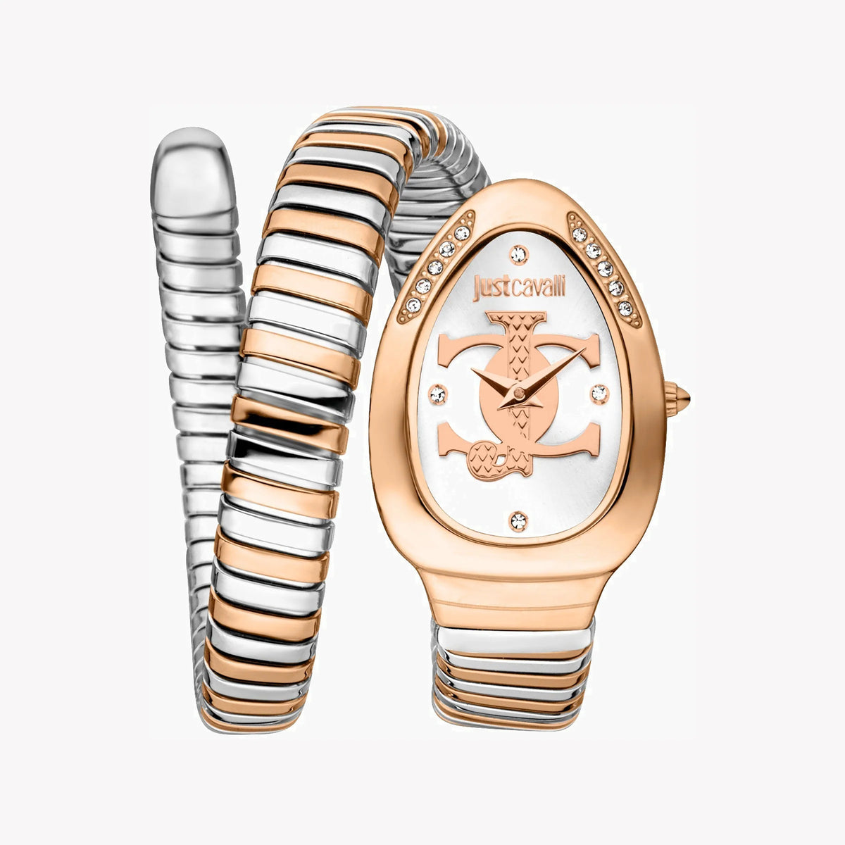 JUST CAVALLI Women's Watch with Rose Gold Stainless Steel Case and Silver & Rose Gold Stainless Steel Band