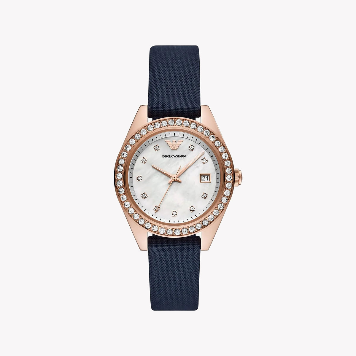 EMPORIO ARMANI AR11448 - ELEGANT ROSE GOLD TIMEPIECE - MODERN WOMEN'S WATCH WITH BLUE LEATHER BAND