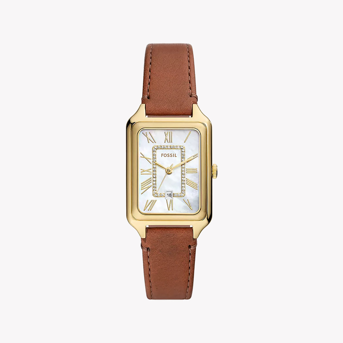FOSSIL Women's Watch with Gold Stainless Steel Case and Brown Leather Band
