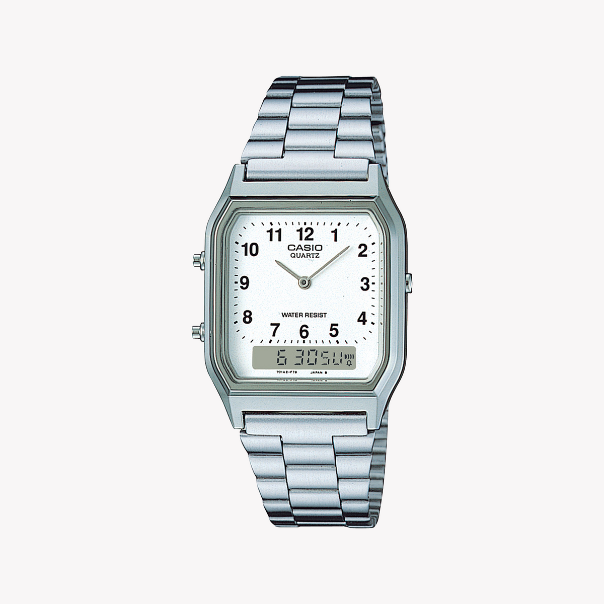CASIO AQ-230A-7BMQ - ELEGANT VERSATILITY TIMEPIECE - Sleek Silver Resin Case with Metal Band & Date Display