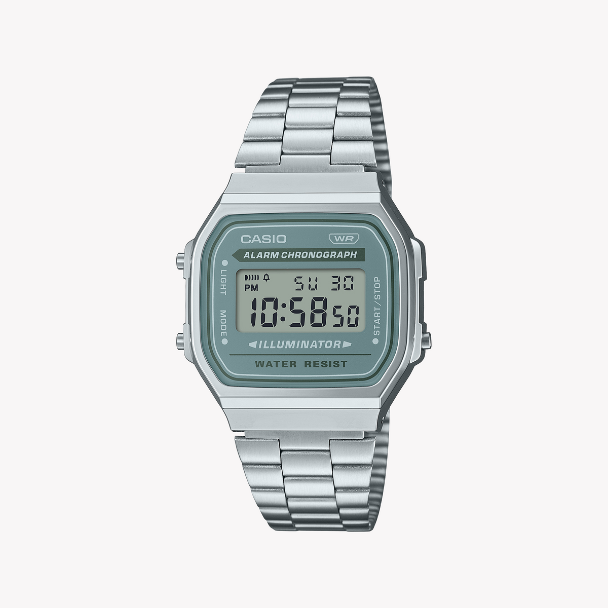 CASIO A168WA-3AYDF - ELEGANT ADVENTURER UNISEX WATCH with sleek silver design, digital display, and stainless steel band