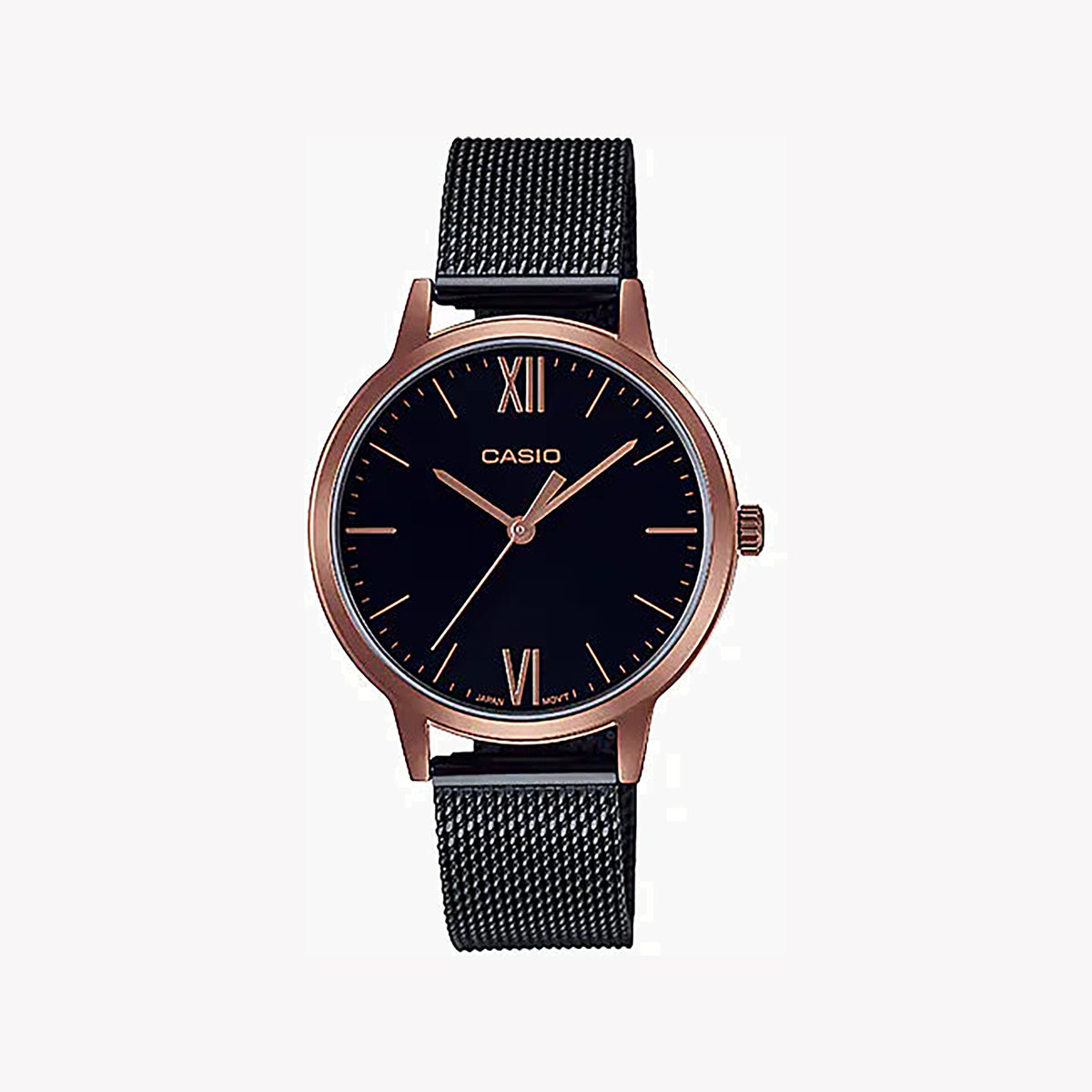 CASIO LTP-E157MRB-1BDF - SPORTY ELEGANCE UNISEX WATCH with Black Stainless Steel Band & Rose Gold Details