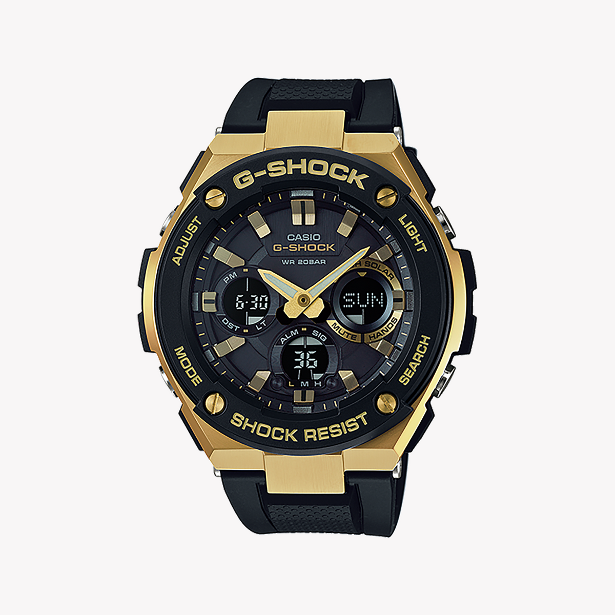 CASIO G-SHOCK GST-S100G-1ADR BOLD ELEGANCE - MEN'S RUGGED TIMEPIECE IN GOLD & BLACK