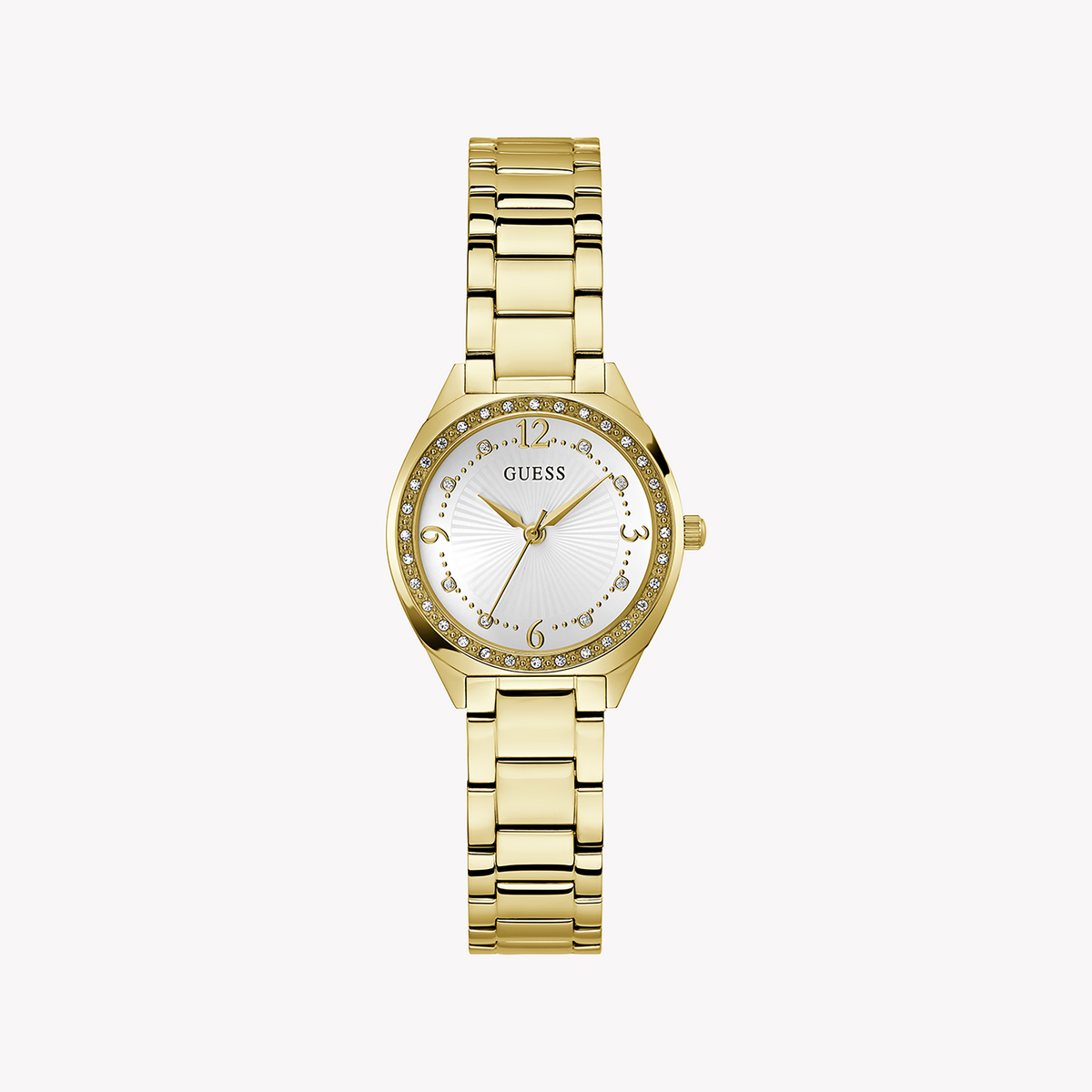 GUESS GW0767L2 - GOLDEN GLAMOUR - Chic Women's Watch with Radiant White Dial & Luxe Gold Band
