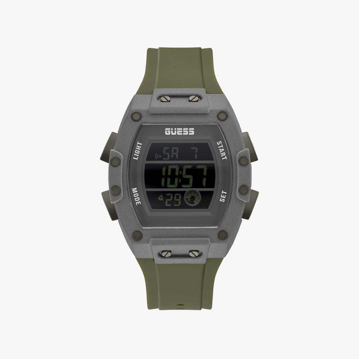 GUESS GW0340G3 STRIKING SILVER & GREEN - MODERN MEN'S DIGITAL WATCH