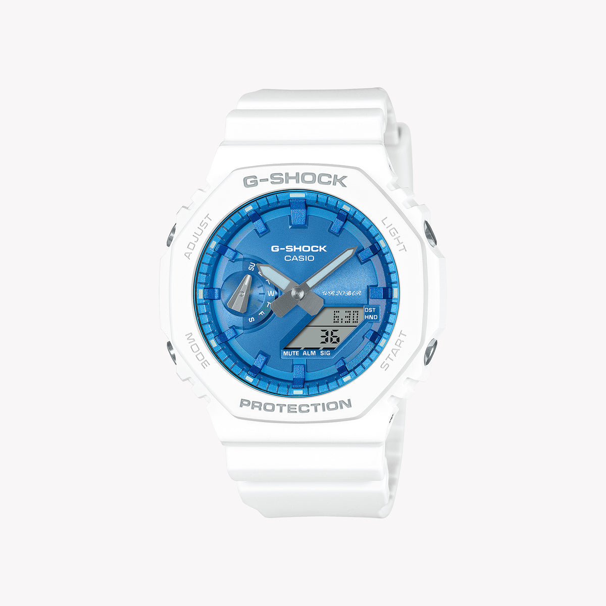 CASIO G-SHOCK GA-2100WS-7AER - ADVENTURE-READY STYLE MEN'S WATCH WITH WHITE BAND & BLUE DIAL