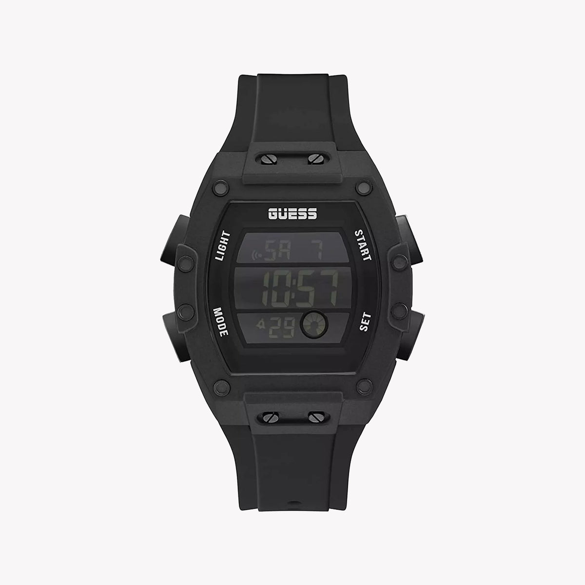 GUESS GW0340G4 BOLD TIMEKEEPER - MODERN MEN'S DIGITAL WATCH with Black Silicon Band and Striking Design