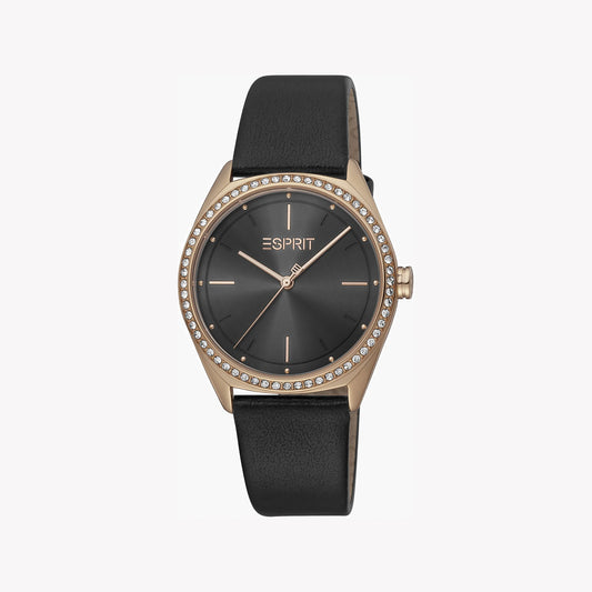 ESPRIT Women's Watch with Rose Gold Stainless Steel Case and Black Leather Band-i-Watch-2