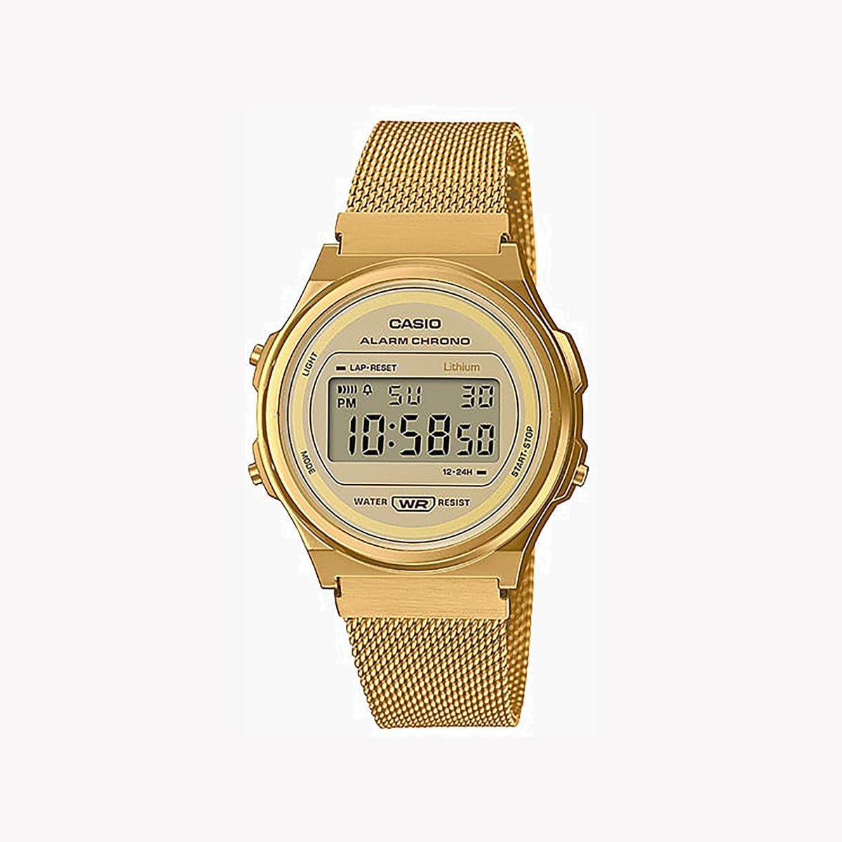 CASIO A171WEMG-9A GOLD RUSH - SPORTY ELEGANCE UNISEX DIGITAL WATCH with stainless steel band and bold design