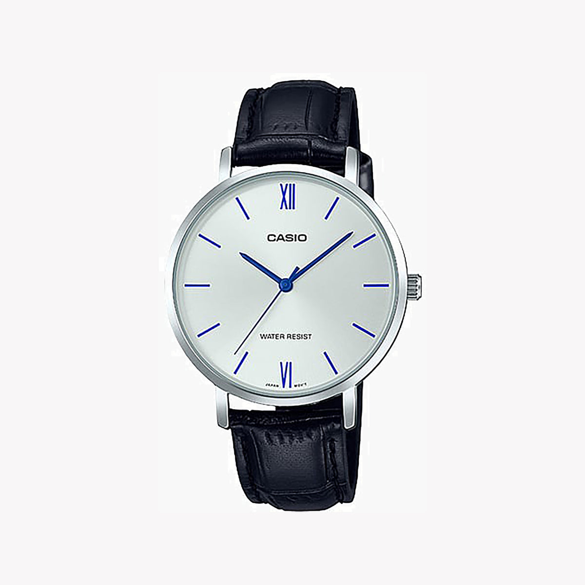 CASIO Women's Watch with Silver Stainless Steel Case and Black Leather Band