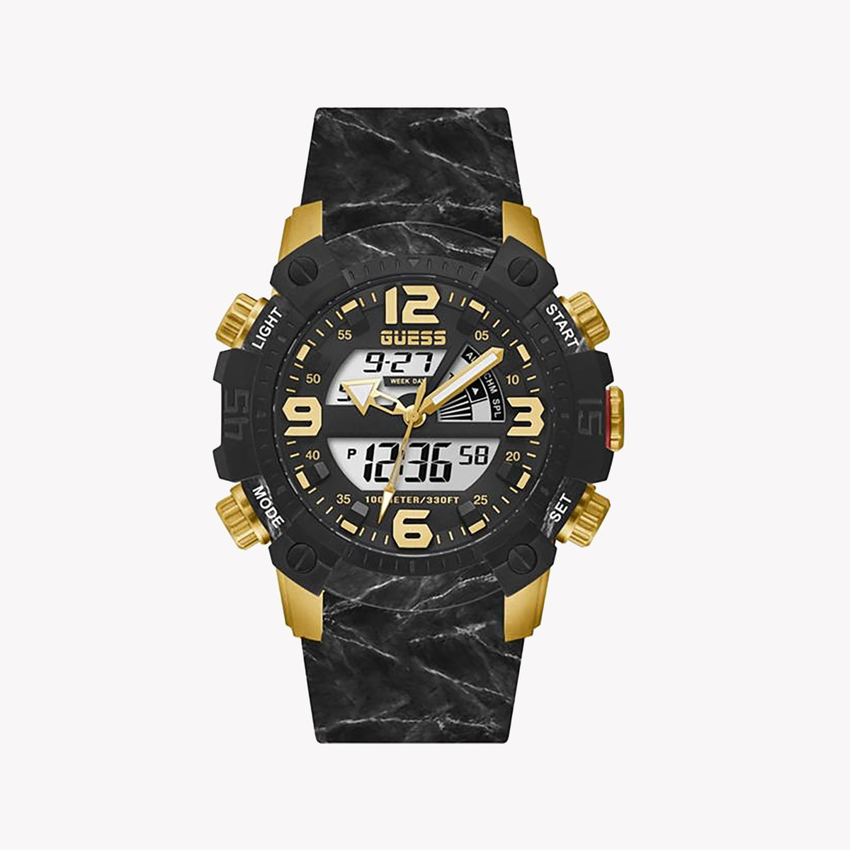 GUESS GW0421G2 BOLD GOLD - MODERN MEN'S TIMEPIECE WITH BLACK DIAL & RUBBER BAND