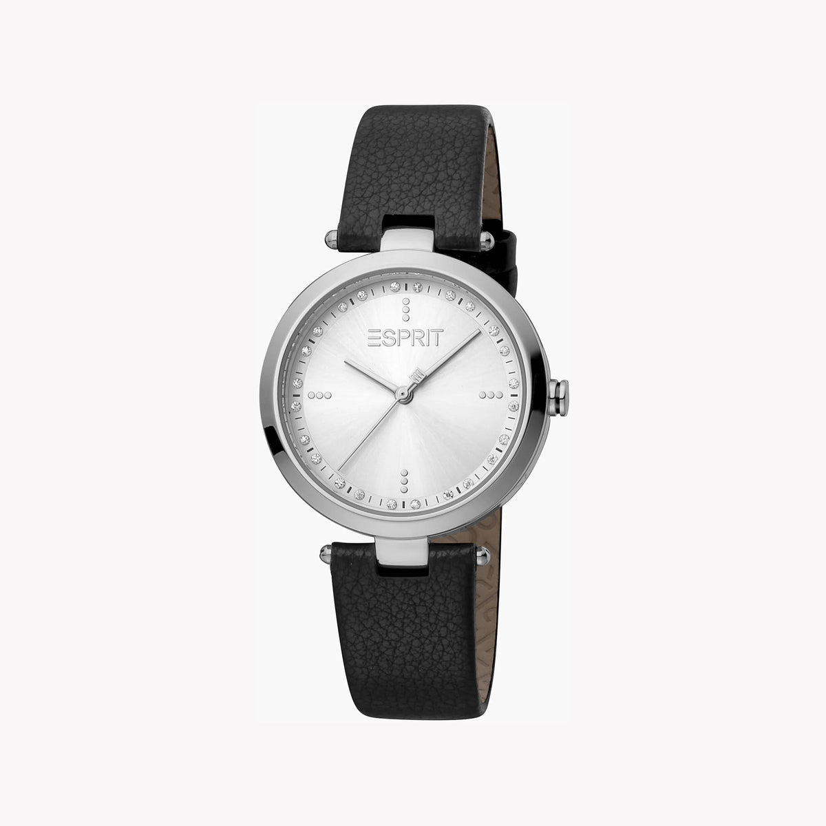 ESPRIT Women's Watch with Silver Stainless Steel Case and Black Leather Band