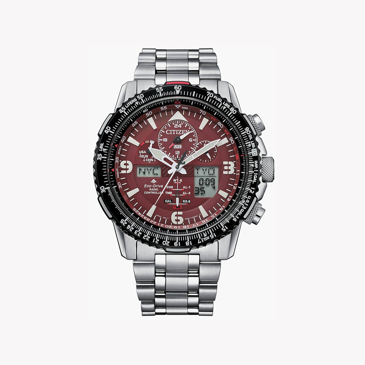 CITIZEN JY8086-89X DYNAMIC PRECISION - BOLD RED DIAL MEN'S WATCH WITH STAINLESS STEEL BRACELET