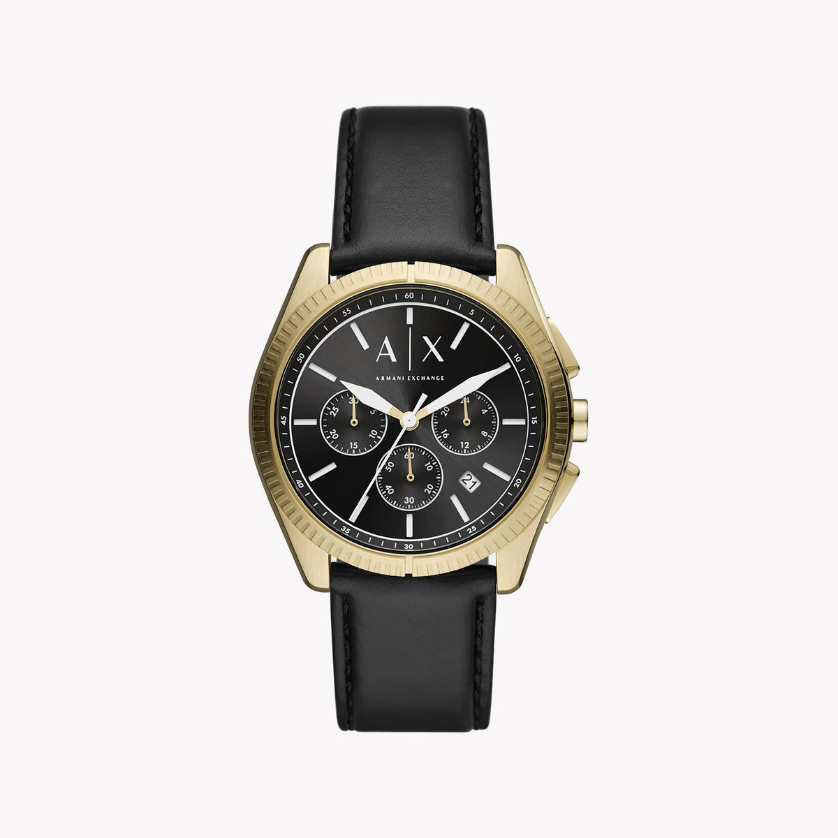 ARMANDI EXCHANGE AX2854 - ELEGANT GOLD & BLACK MEN'S TIMEPIECE WITH LEATHER BAND