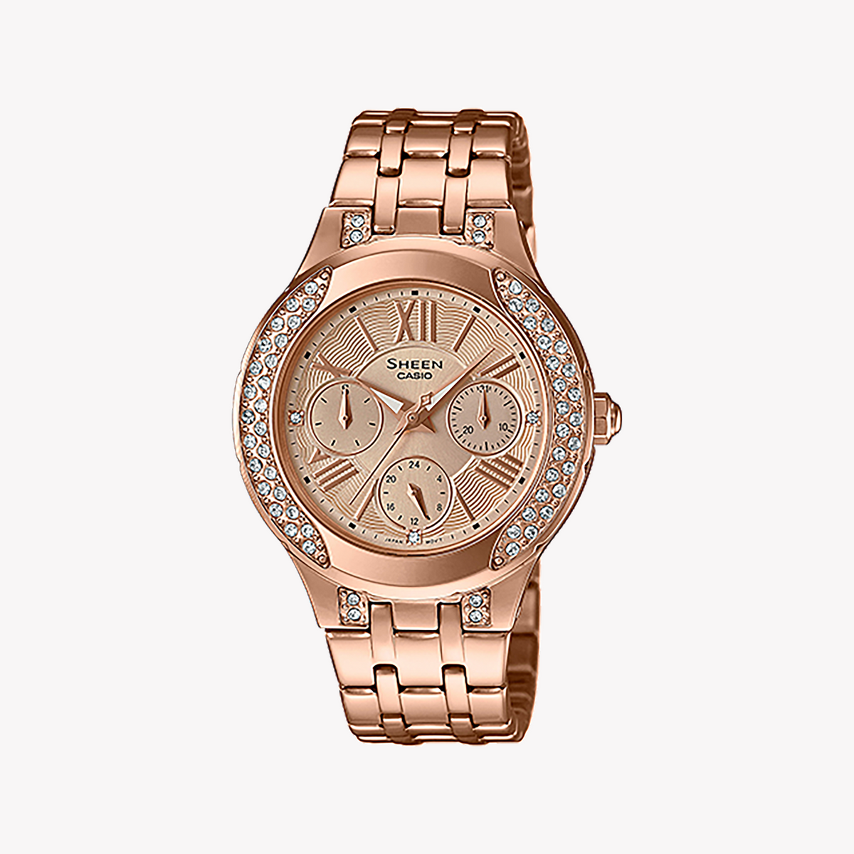 CASIO SHE-3809PG-9AUDR ELEGANT ROSE GOLD TIMEPIECE - STUNNING SWAROVSKI CRYSTALS & WATER RESISTANT