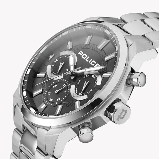 POLICE PEWJK2204201 - TIMELESS ELEGANCE & MODERN PERFORMANCE Men's Watch with Sleek Silver Band and Bold Black Dial-i-Watch-2