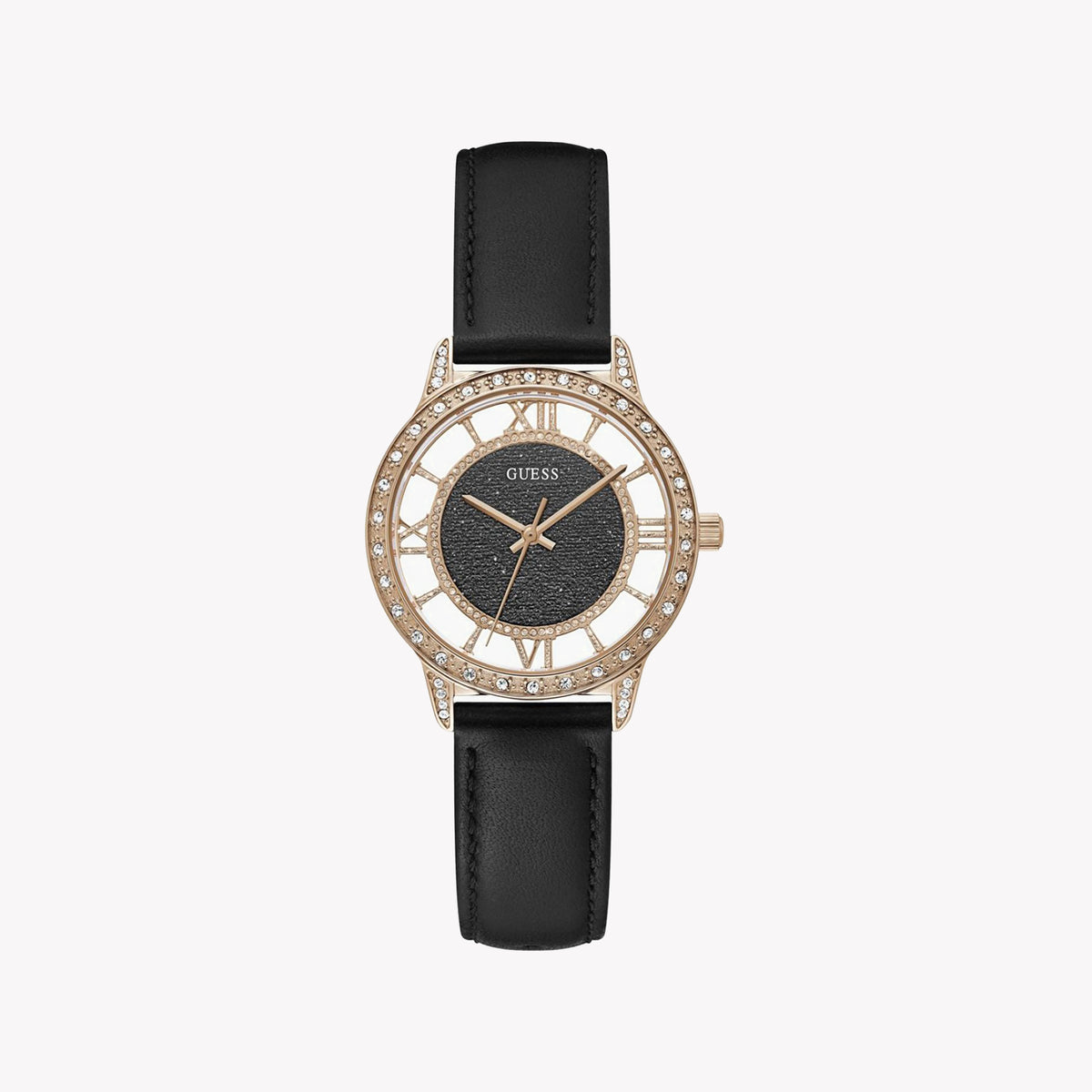 GUESS GW0376L2 ELEGANT TIMEPIECE - CHIC ROSE GOLD & BLACK LEATHER WOMEN'S WATCH