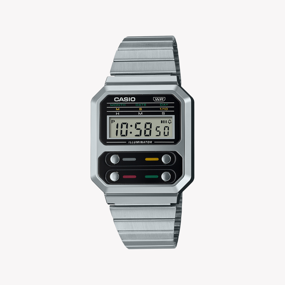 CASIO A100WE-1ADF - SPORTY ELEGANCE UNISEX DIGITAL WATCH WITH SILVER STAINLESS STEEL BAND