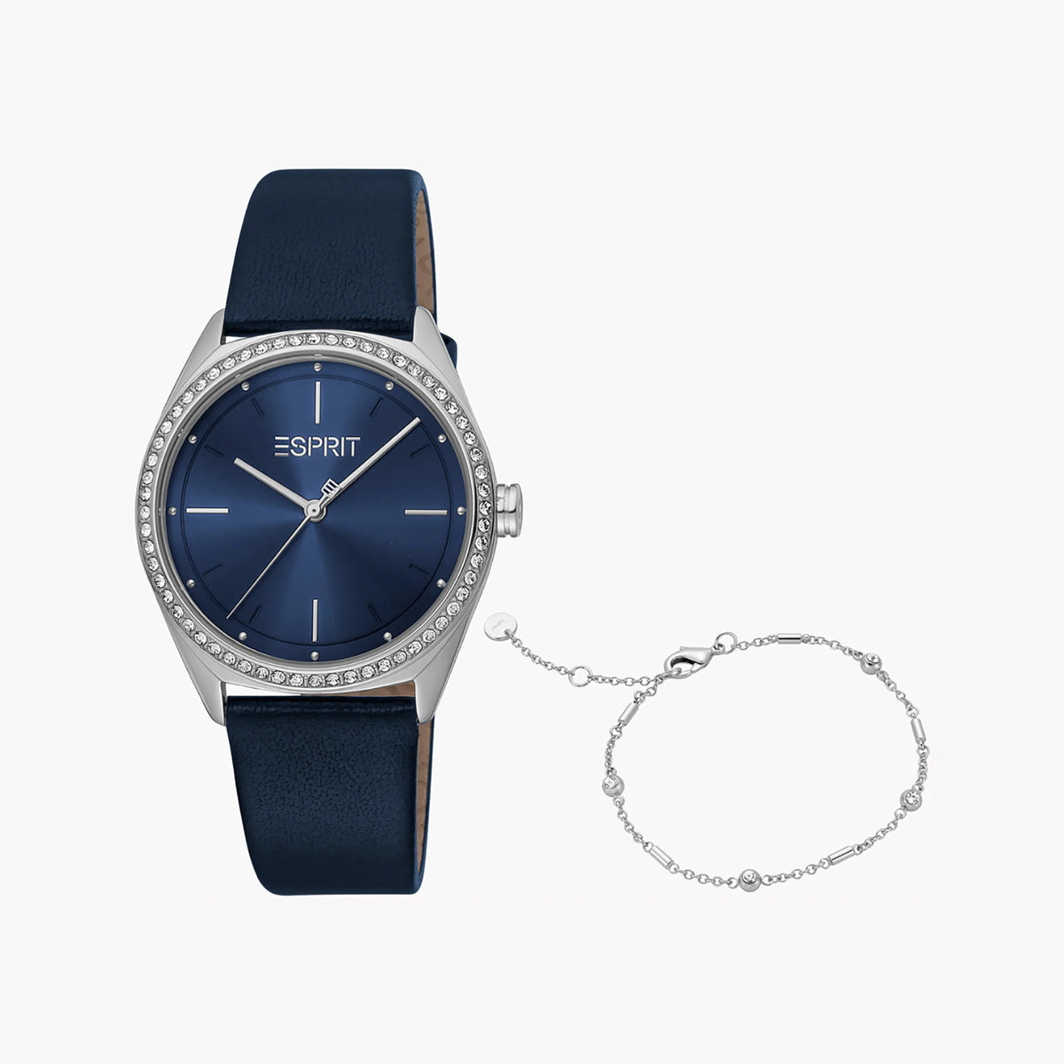 ESPRIT Women's Watch with Silver Stainless Steel Case and Blue Leather Band