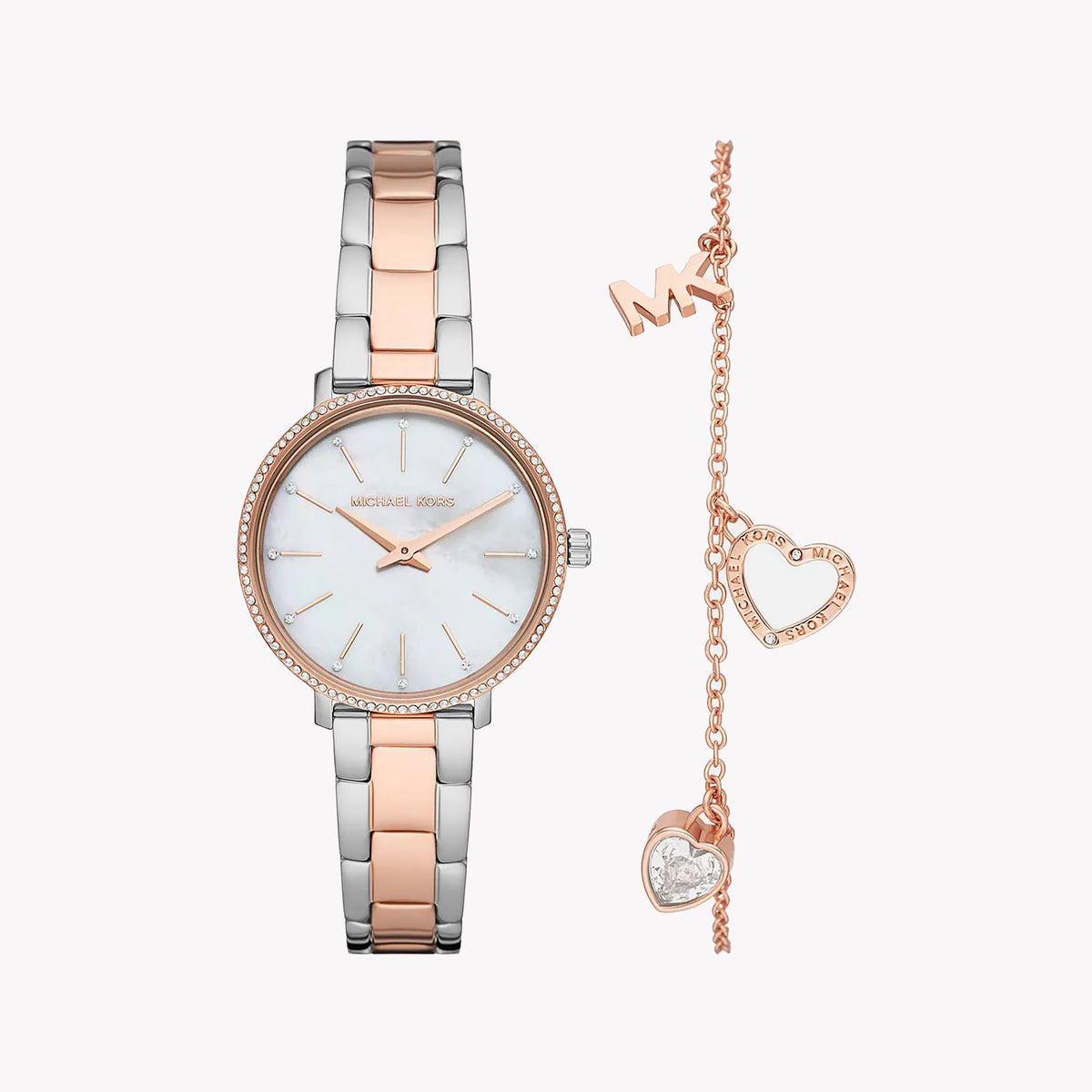 MICHAEL KORS MK1066SET - ELEGANTLY CHIC WOMEN'S TIMEPIECE WITH SILVER-ROSE GOLD BAND