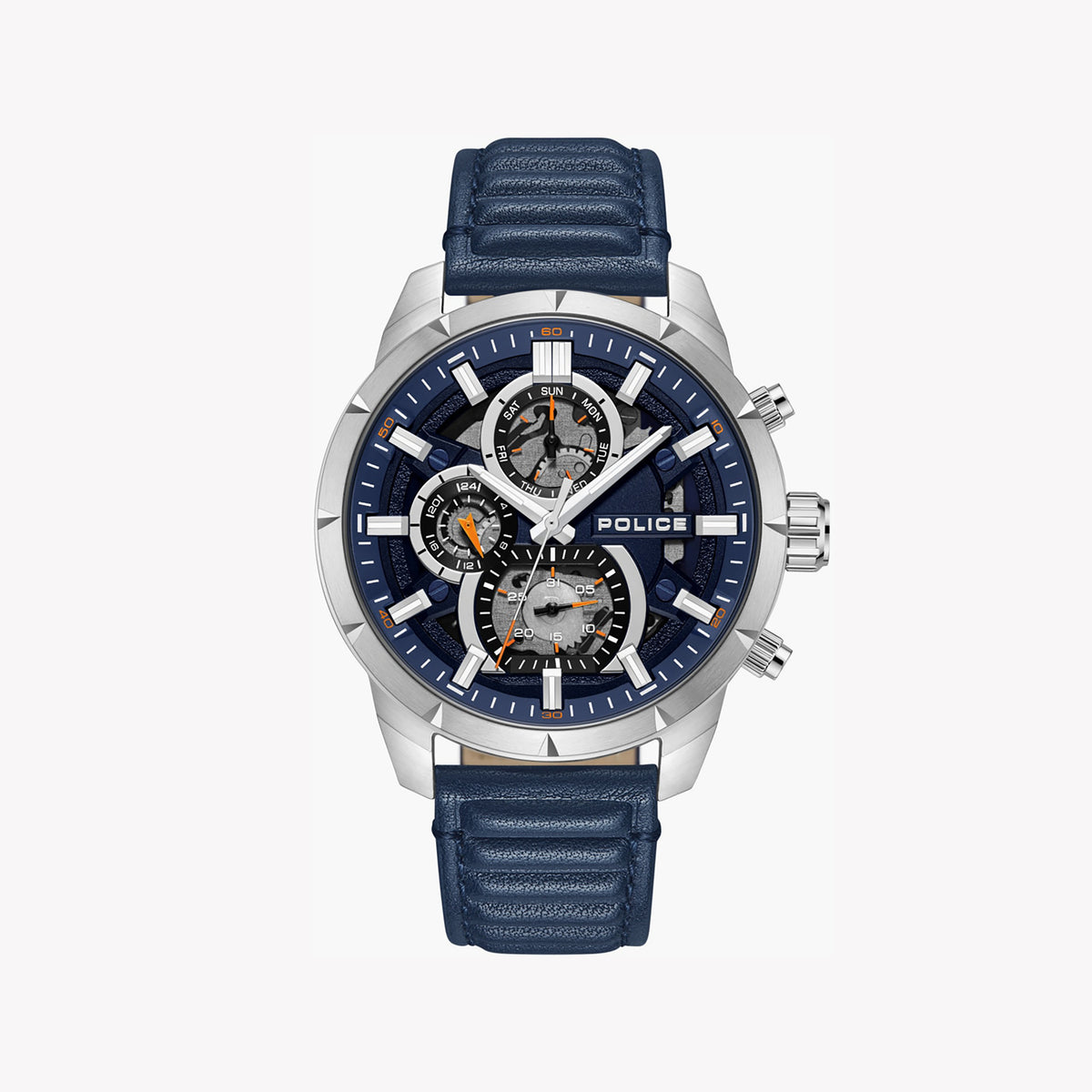 POLICE PEWJF0021801 - MODERN GENTLEMAN'S TIMEPIECE: ELEGANT BLUE DIAL & LEATHER BAND
