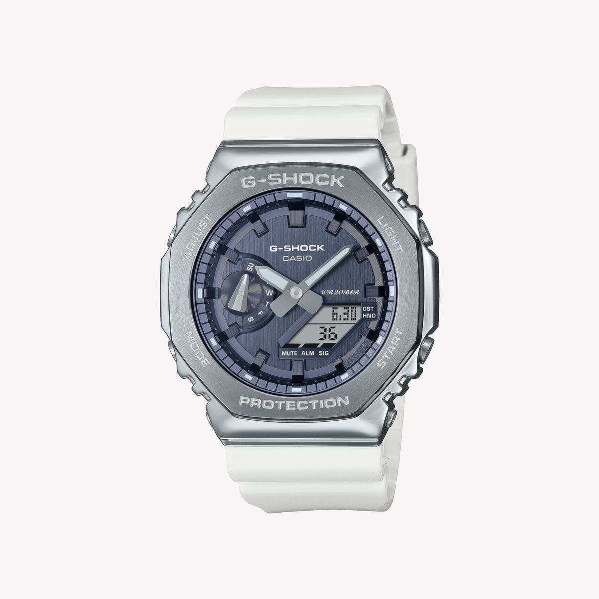 CASIO G-SHOCK GM-2100WS-7AER - RUGGED ELEGANCE UNLEASHED Men's Watch with White Resin Band and Silver Dial