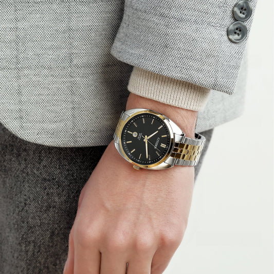 CITIZEN BI5094-59E - ELEGANT POWERHOUSE: Men's Stylish Silver & Gold Watch with Bold Black Dial-i-Watch-2